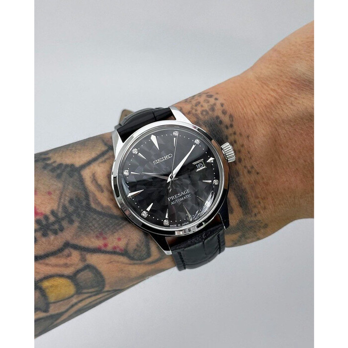 Custom Seiko Mod • Black Sakura Silver Diamond Presage • 40.5mm